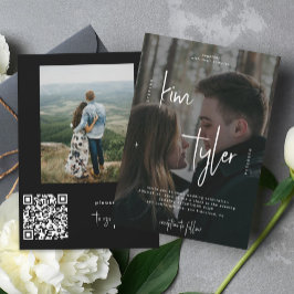 Modernes QR CODE Skript heißt 2 Fotos Hochzeit Einladung