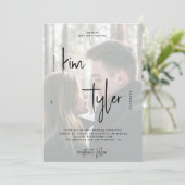 Modernes QR CODE Skript heißt 2 Fotos Hochzeit Einladung (Stehend Vorderseite)