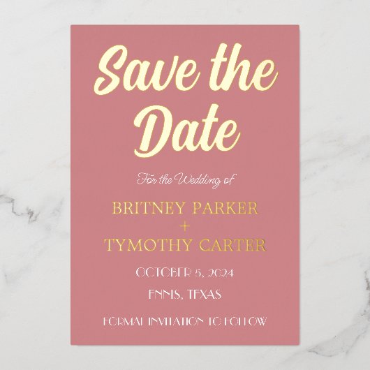 Modernes QR-Foto Dusty Rose Script Wedding Foi Folieneinladung (Vorderseite)