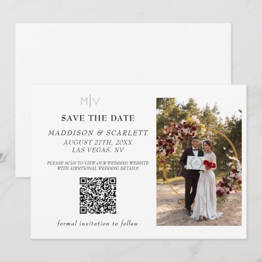 Modernes QR-Foto Save the Date Einladung (Vorne/Hinten)
