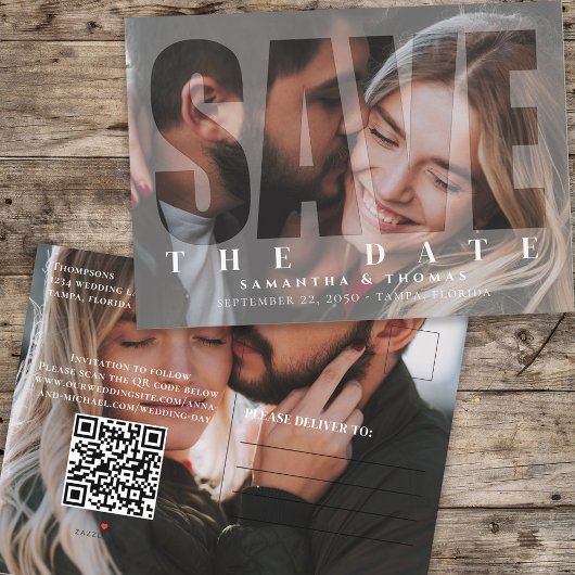 Modernes QR-Foto-Save the Date-Overlay Ankündigungspostkarte
