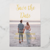 Modernes QR-Foto Skript Gelbe Hochzeit Folieneinladung (Vorderseite)