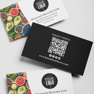 Modernes QR-Foto und Logo-Schwarz Visitenkarte