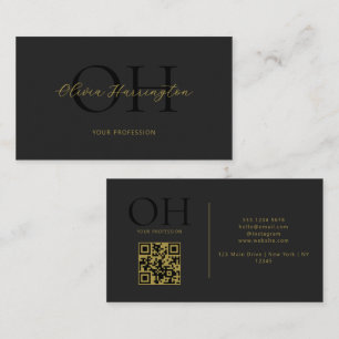 Modernes QR-Monogramm für Schwarz und Gold Visitenkarte