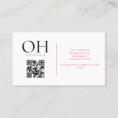 Modernes QR-Monogramm mit weißem und rosa Script Visitenkarte (Rückseite)