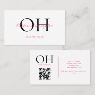 Modernes QR-Monogramm mit weißem und rosa Script Visitenkarte