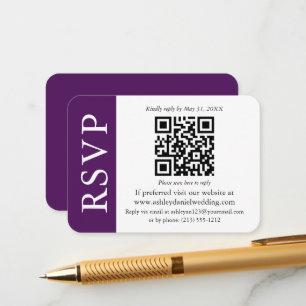 Modernes QR Wedding RSVP Lila und weiß Begleitkarte