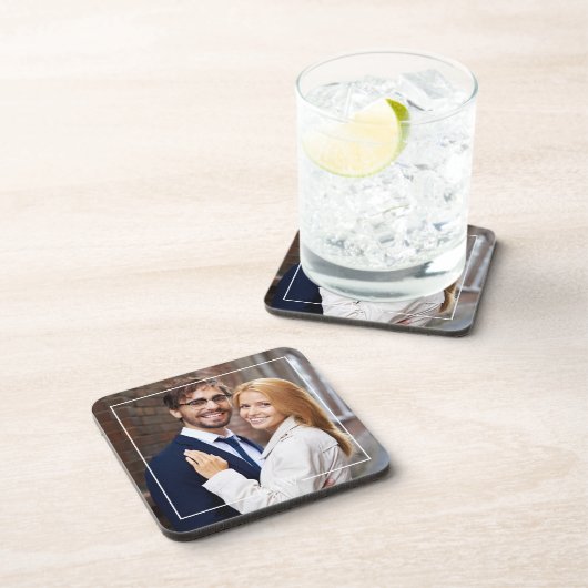 Modernes Quadrat Rahmen Mit Monogramm Foto Getränkeuntersetzer (Rechte Seite)