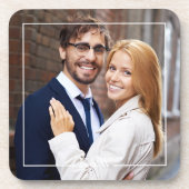 Modernes Quadrat Rahmen Mit Monogramm Foto Getränkeuntersetzer (Vorderseite)