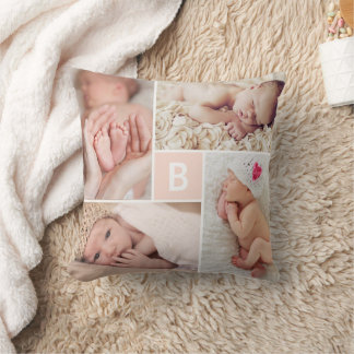 Modernes quadratisches Gitter rosa Monogramm 4 Fot Kissen