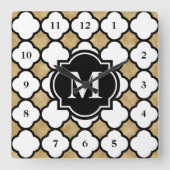 Modernes Quatrefolien mit weißer Geometrie, Mit Mo Quadratische Wanduhr (Vorderseite)