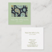 Modernes Quiltmaker Paisley-Muster auf Sage Green Quadratische Visitenkarte (Vorne/Hinten)