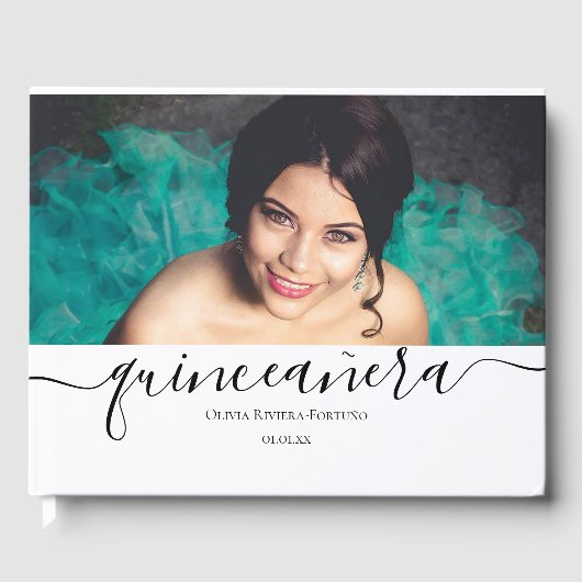 Modernes Quinceañera Custom Foto Quince Años Party Gästebuch (Vorderseite)