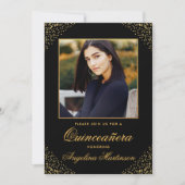 Modernes Quinceanera Foto Gold Glitzer Black Einladung (Vorderseite)