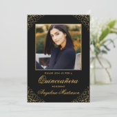 Modernes Quinceanera Foto Gold Glitzer Black Einladung (Stehend Vorderseite)
