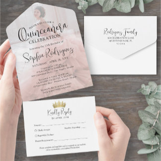 Modernes Quinceañera Foto Overlay 15. Geburtstag All In One Einladung