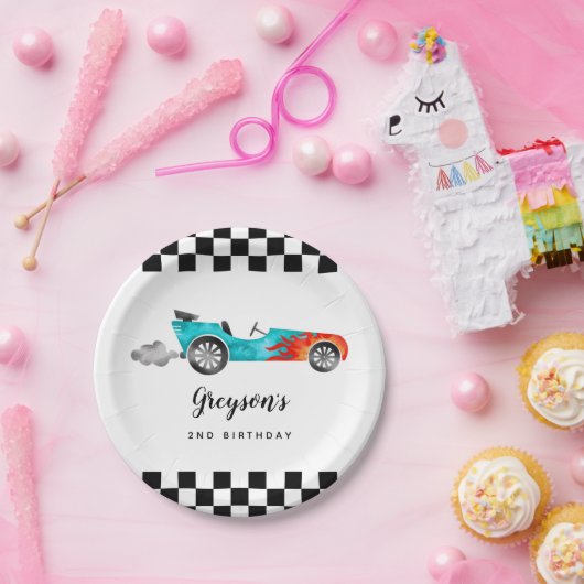 Modernes Race Car Boy Birthday Party Paper Plate Pappteller (Party)