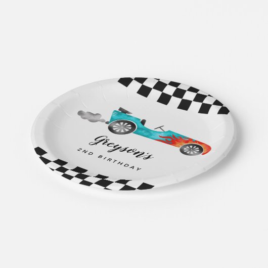 Modernes Race Car Boy Birthday Party Paper Plate Pappteller (Schrägansicht)