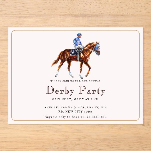 Modernes Race Horse Derby Party Acryleinladungen (Vorderseite)