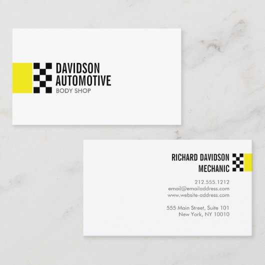 Modernes Racing-Logo in Gelb II Automotive Visitenkarte (Vorne/Hinten)