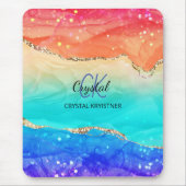 Modernes Rainbow-Agate-Glitzer Monogram Mousepad (Vorne)