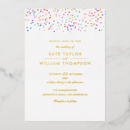 Modernes Rainbow Confetti Foto Wedding Gold Folieneinladung