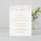 Modernes Rainbow Confetti Foto Wedding Gold Folieneinladung (Stehend vorne)