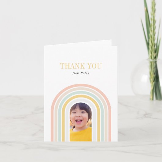 Modernes Rainbow-Foto Dankeskarte (Vorderseite)
