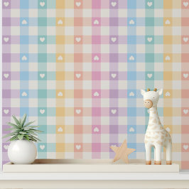 Modernes Rainbow Gingham Niedlich Girly Heart Patt Tapete