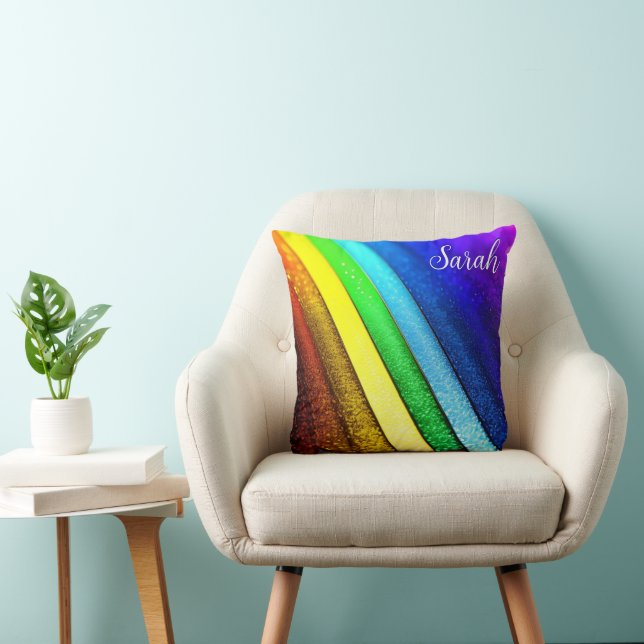 Modernes Rainbow & Glam Pride Monogramm Kissen (Stuhl )