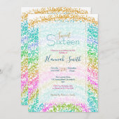 Modernes Rainbow Glitzer Dots Design Einladung (Vorne/Hinten)