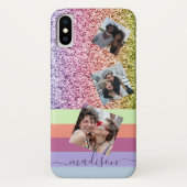 Modernes Rainbow-Glitzer-Fotolollage-Monogramm Case-Mate iPhone Hülle (Rückseite)