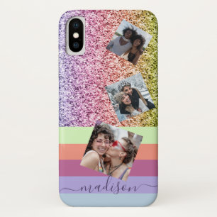 Modernes Rainbow-Glitzer-Fotolollage-Monogramm Case-Mate iPhone Hülle