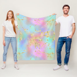 Modernes Rainbow-Gradient- und Gold-Marmormuster Fleecedecke