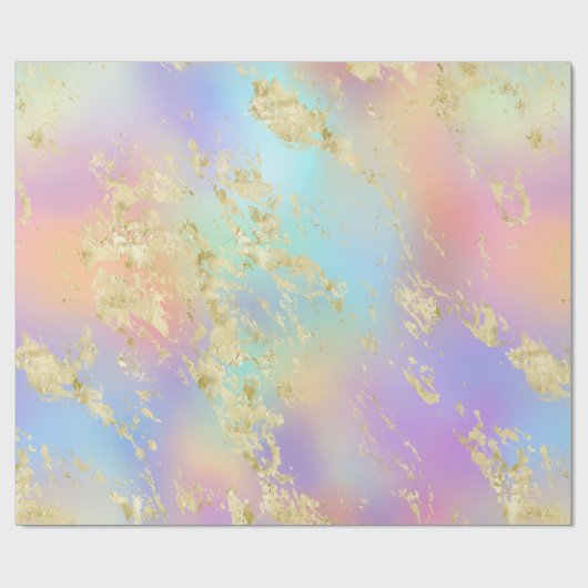 Modernes Rainbow-Gradient- und Gold-Marmormuster Geschenkpapier (Flach)