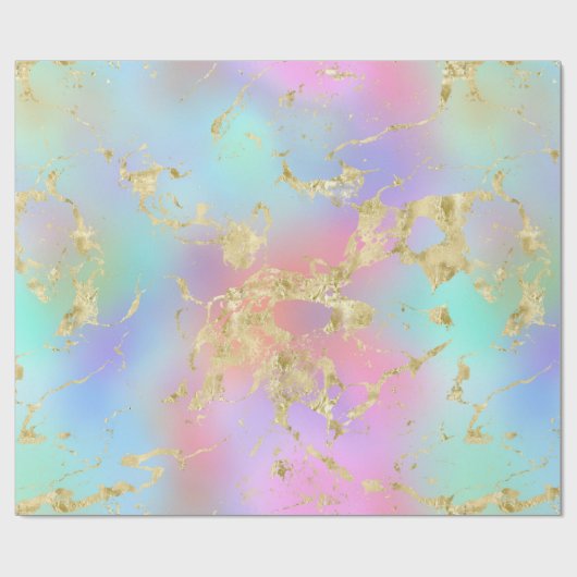 Modernes Rainbow-Gradient- und Gold-Marmormuster Geschenkpapier (Flach)