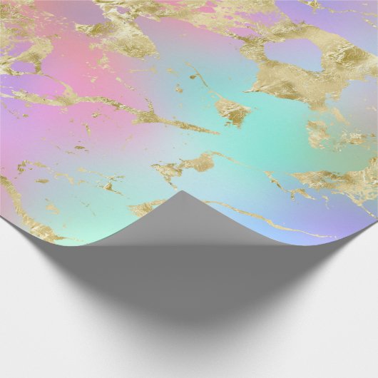 Modernes Rainbow-Gradient- und Gold-Marmormuster Geschenkpapier (Ecke)