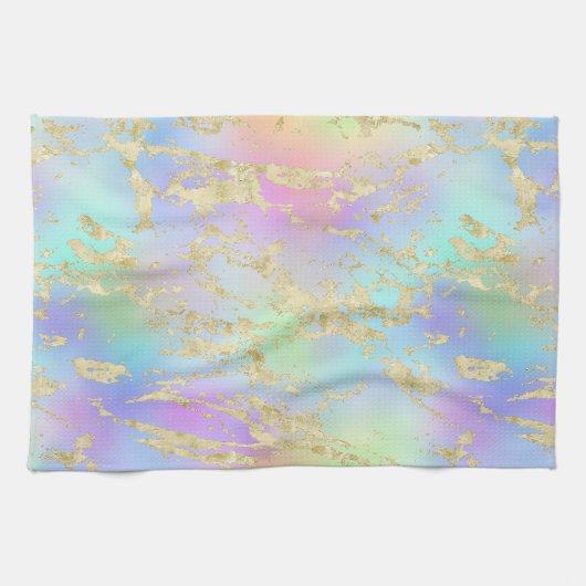 Modernes Rainbow-Gradient- und Gold-Marmormuster Geschirrtuch (Horizontal)