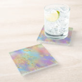 Modernes Rainbow-Gradient- und Gold-Marmormuster Glasuntersetzer (Schrägansicht)