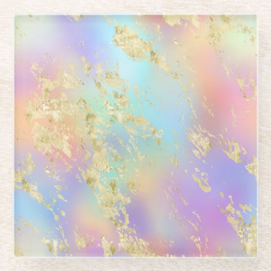 Modernes Rainbow-Gradient- und Gold-Marmormuster Glasuntersetzer (Vorderseite)