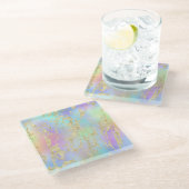 Modernes Rainbow-Gradient- und Gold-Marmormuster Glasuntersetzer (Schrägansicht)