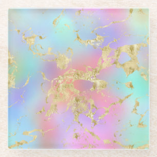 Modernes Rainbow-Gradient- und Gold-Marmormuster Glasuntersetzer