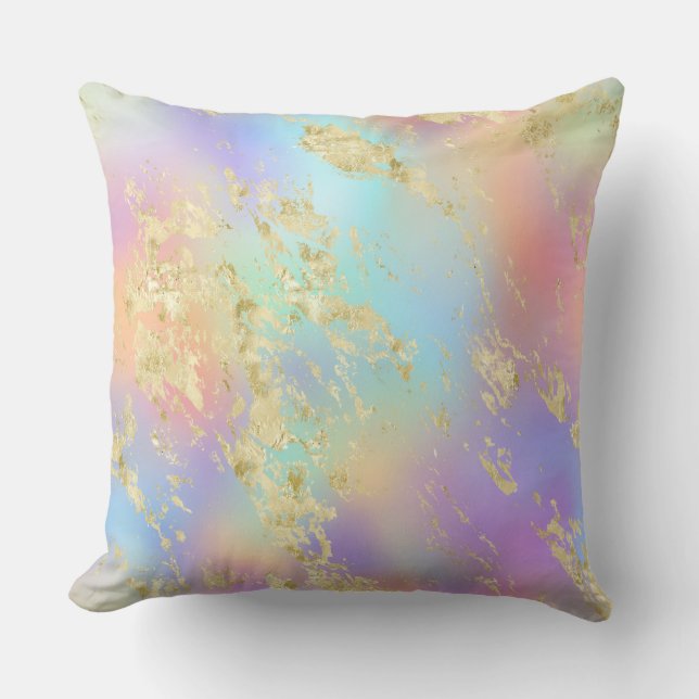 Modernes Rainbow-Gradient- und Gold-Marmormuster Kissen (Vorderseite)