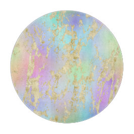 Modernes Rainbow-Gradient- und Gold-Marmormuster Schneidebrett