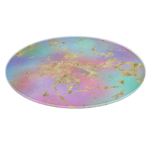 Modernes Rainbow-Gradient- und Gold-Marmormuster Schneidebrett (Ecke)
