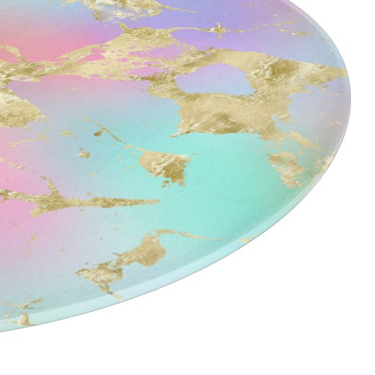 Modernes Rainbow-Gradient- und Gold-Marmormuster Schneidebrett (Ecke)