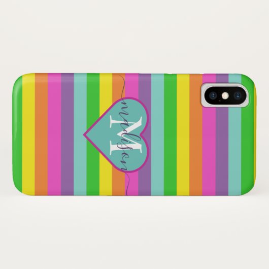 Modernes Rainbow-Heftskriptname Monogram Case-Mate iPhone Hülle (Rückseite (Horizontal))