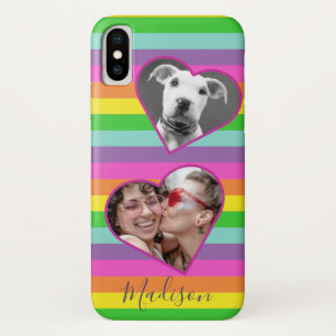 Modernes Rainbow-Herz-Foto-Script-Name Monogram C Case-Mate iPhone Hülle