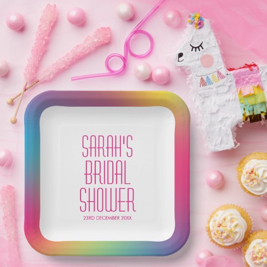 Modernes Rainbow Holographic Gradient Brautparty Pappteller (Party)