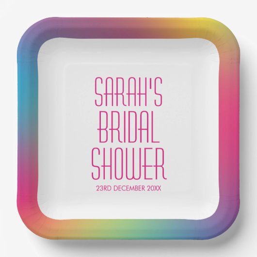 Modernes Rainbow Holographic Gradient Brautparty Pappteller (Vorderseite)